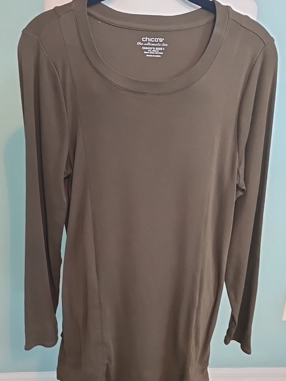 Chico's Olive Long Sleeve Scoop Neck Top